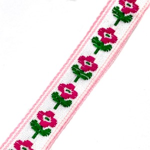 핑크 꽃 자수리본(10mm-90cm)