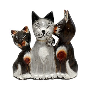 세가족 고양이 목각인형