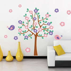 인테리어 데코 스티커(핑크&amp;퍼플 꽃나무)